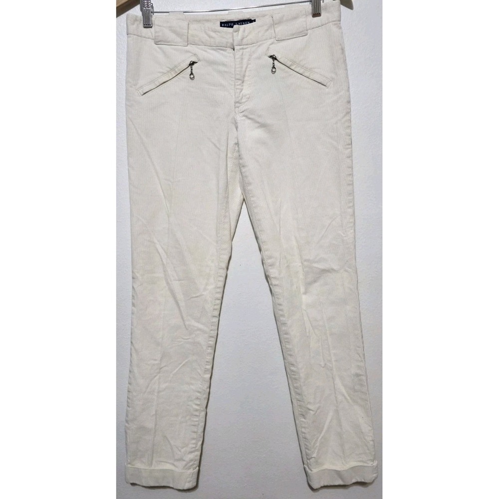 Polo Ralph Lauren Ivory White Corduroy Pants Sz 6 Straight Cuff Leg Low Rise EUC